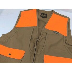 Gamehide Mens Hunting Vest XL Zip Up Multi Pocket Canvas Brown Neon Orange